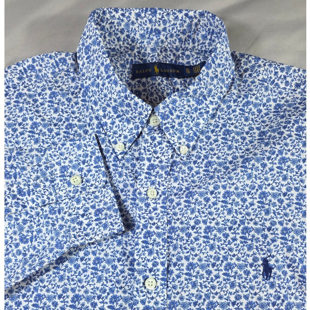 Ralph Lauren Button Up Ditsy Floral Shirt Men XL Blue Long Sleeve Cotton Logo